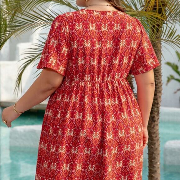 *NEW* Orange Red Floral Boho Women's Dress | Size 2X - Picture 5 of 8